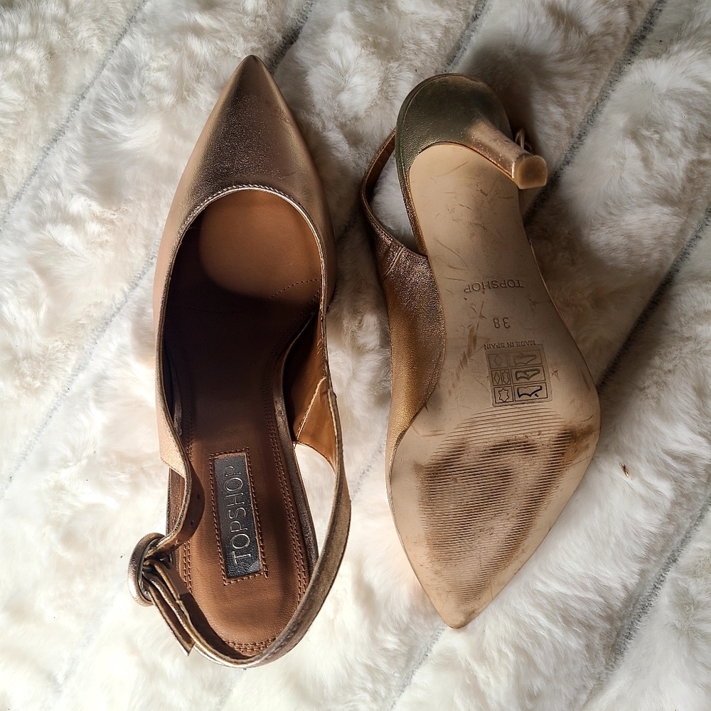 Topshop Gold Metallic Heels with Slingback Strap - Picture 5 of 6